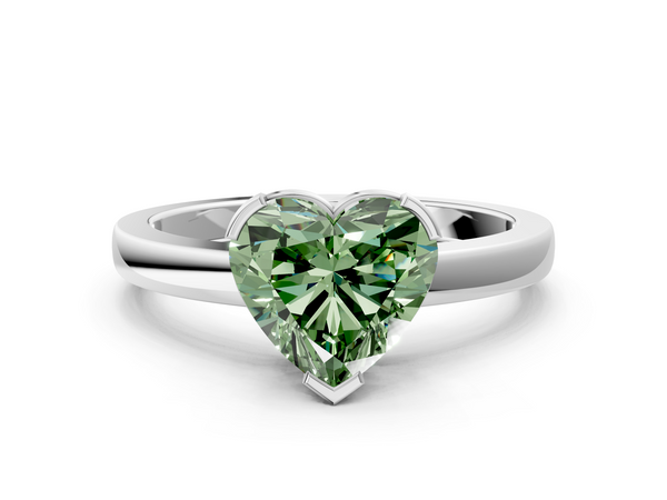 Platinum Fancy Green Heart  Cut Solitaire Ring with Four-Prong Setting and Classic Band