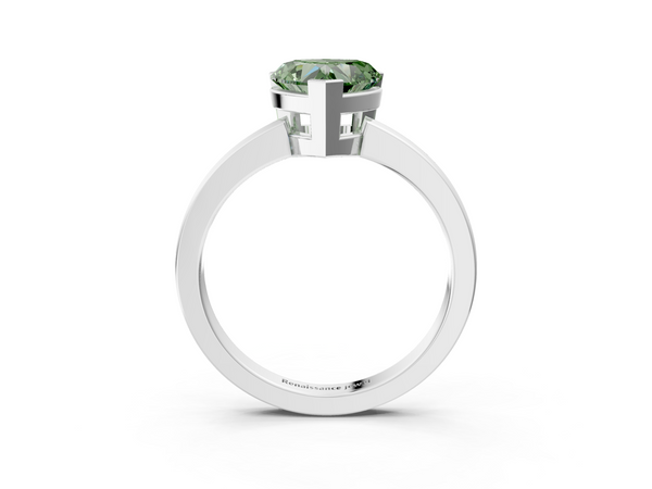 Platinum Fancy Green Heart  Cut Solitaire Ring with Four-Prong Setting and Classic Band