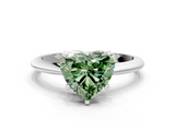 White gold Fancy Green Heart  Cut Solitaire Ring with Four-Prong Setting on a Classic Band