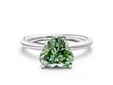 White gold Fancy Green Heart  Cut Solitaire Ring with Thin Band and Four-Prong Setting