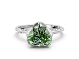 White gold Fancy Green Heart Cut Solitaire Split Shank Pave Diamond Engagement Ring with Four-Prong Setting
