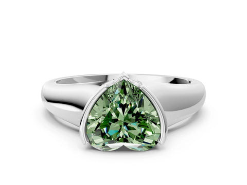 White gold Fancy Green Heart Cut Solitaire Tension Set Diamond Ring with Split Shank Band_12