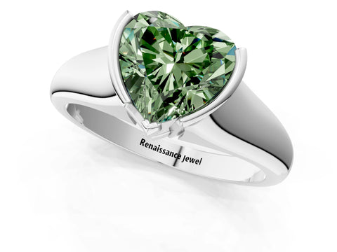 White gold Fancy Green Heart Cut Solitaire Tension Set Diamond Ring with Split Shank Band_13