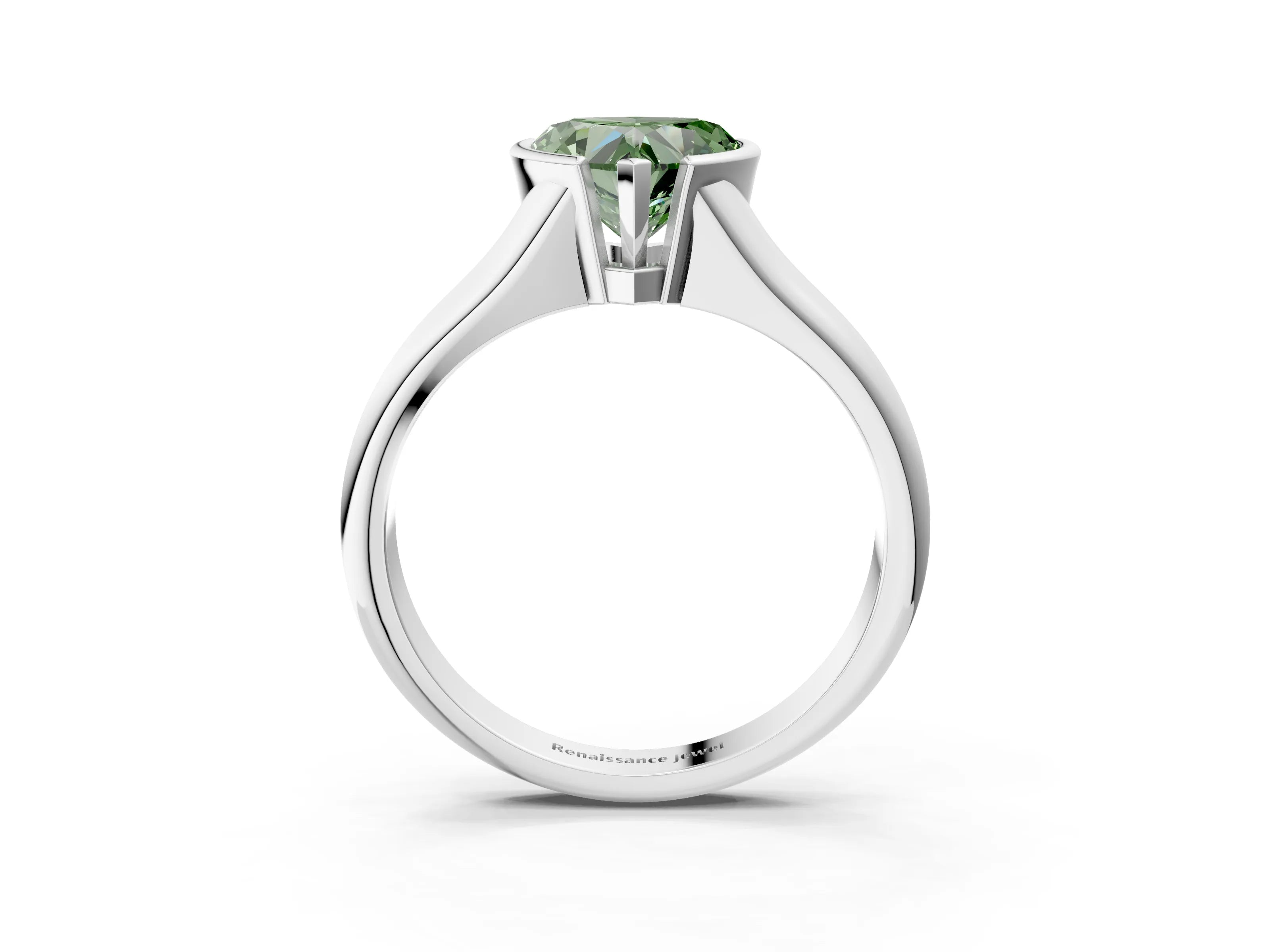 White gold Fancy Green Heart Cut Solitaire Tension Set Diamond Ring with Split Shank Band_15