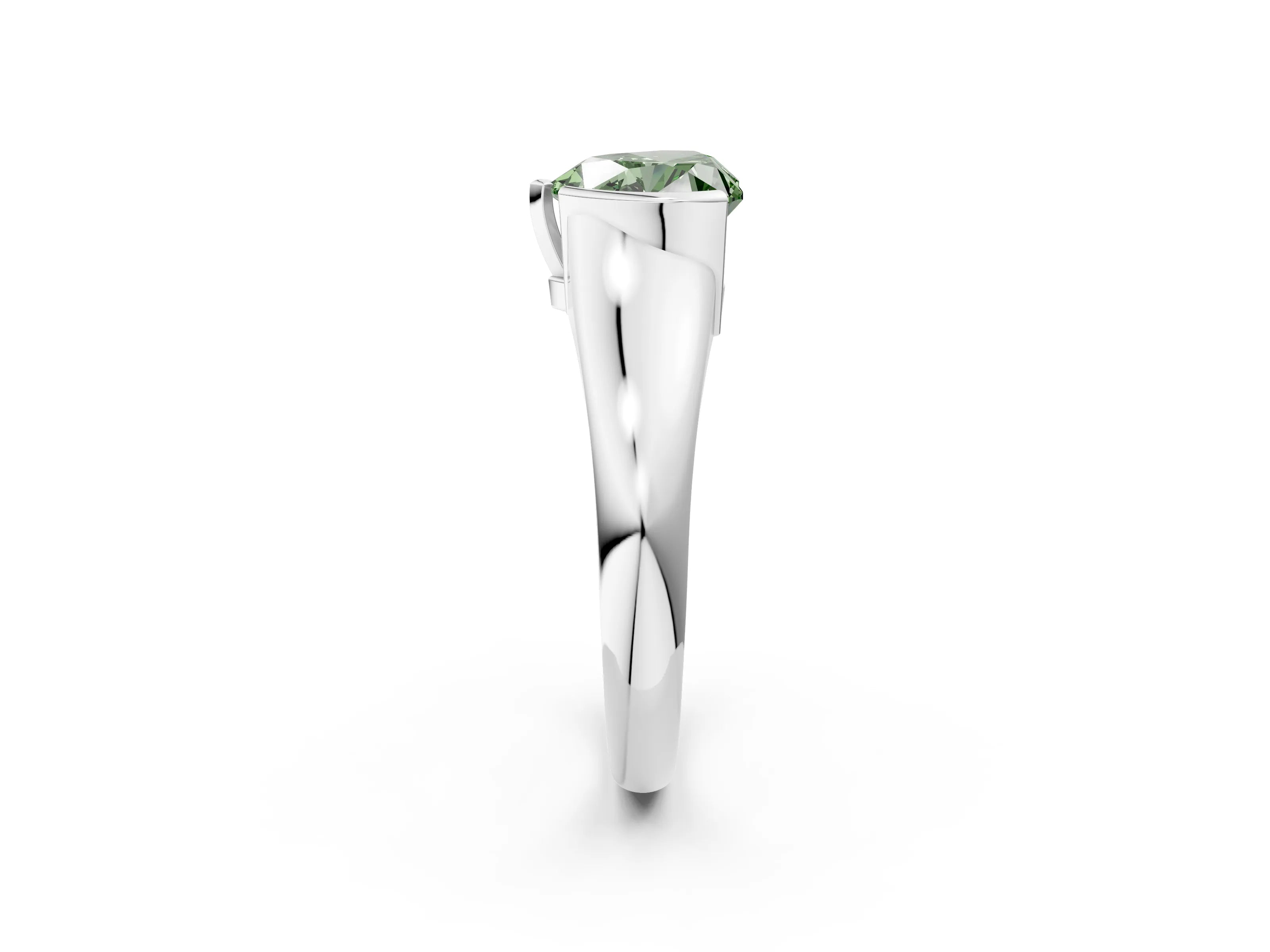 White gold Fancy Green Heart Cut Solitaire Tension Set Diamond Ring with Split Shank Band_2