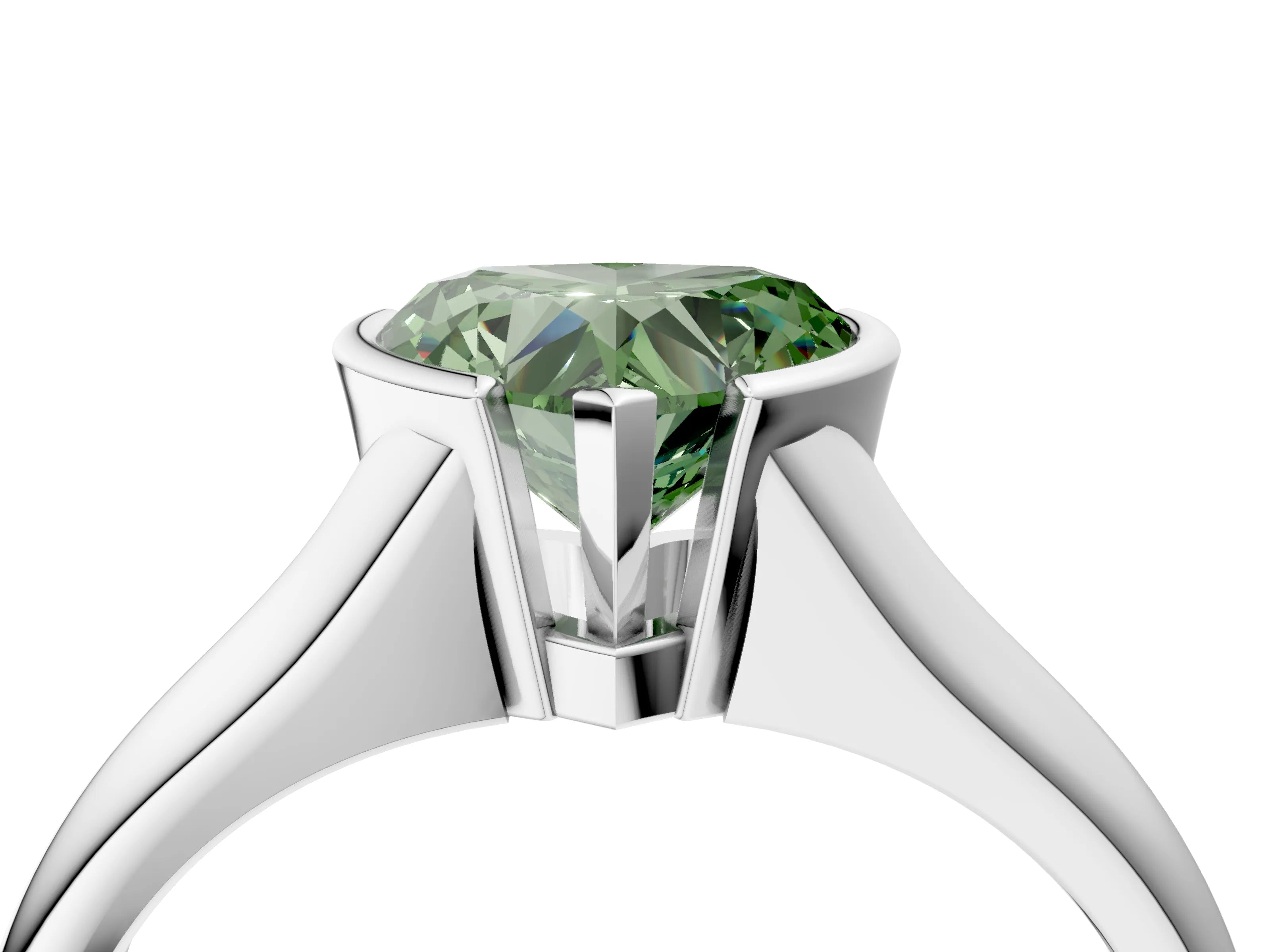White gold Fancy Green Heart Cut Solitaire Tension Set Diamond Ring with Split Shank Band_4