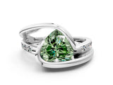 White gold Fancy Green Heart Cut Solitaire Tension-Set Diamond Split Shank Ring_6