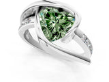 White gold Fancy Green Heart Cut Solitaire Tension-Set Diamond Split Shank Ring_7