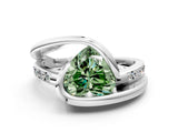 White gold Fancy Green Heart Cut Solitaire Tension-Set Diamond Split Shank Ring