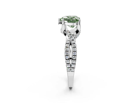 White gold Fancy Green Heart Cut Solitaire Twist Pave Diamond Engagement Ring with Prong Setting_26