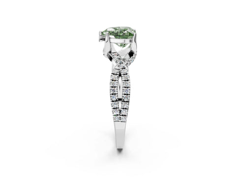 White gold Fancy Green Heart Cut Solitaire Twist Pave Diamond Engagement Ring with Prong Setting_2