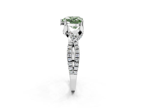 White gold Fancy Green Heart Cut Solitaire Twist Pave Diamond Engagement Ring with Prong Setting_2