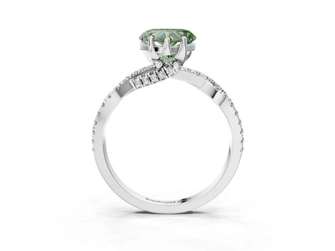 White gold Fancy Green Heart Cut Solitaire Twist Pave Diamond Engagement Ring with Prong Setting_3