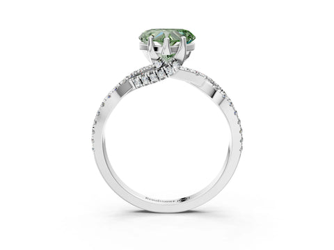 White gold Fancy Green Heart Cut Solitaire Twist Pave Diamond Engagement Ring with Prong Setting_3