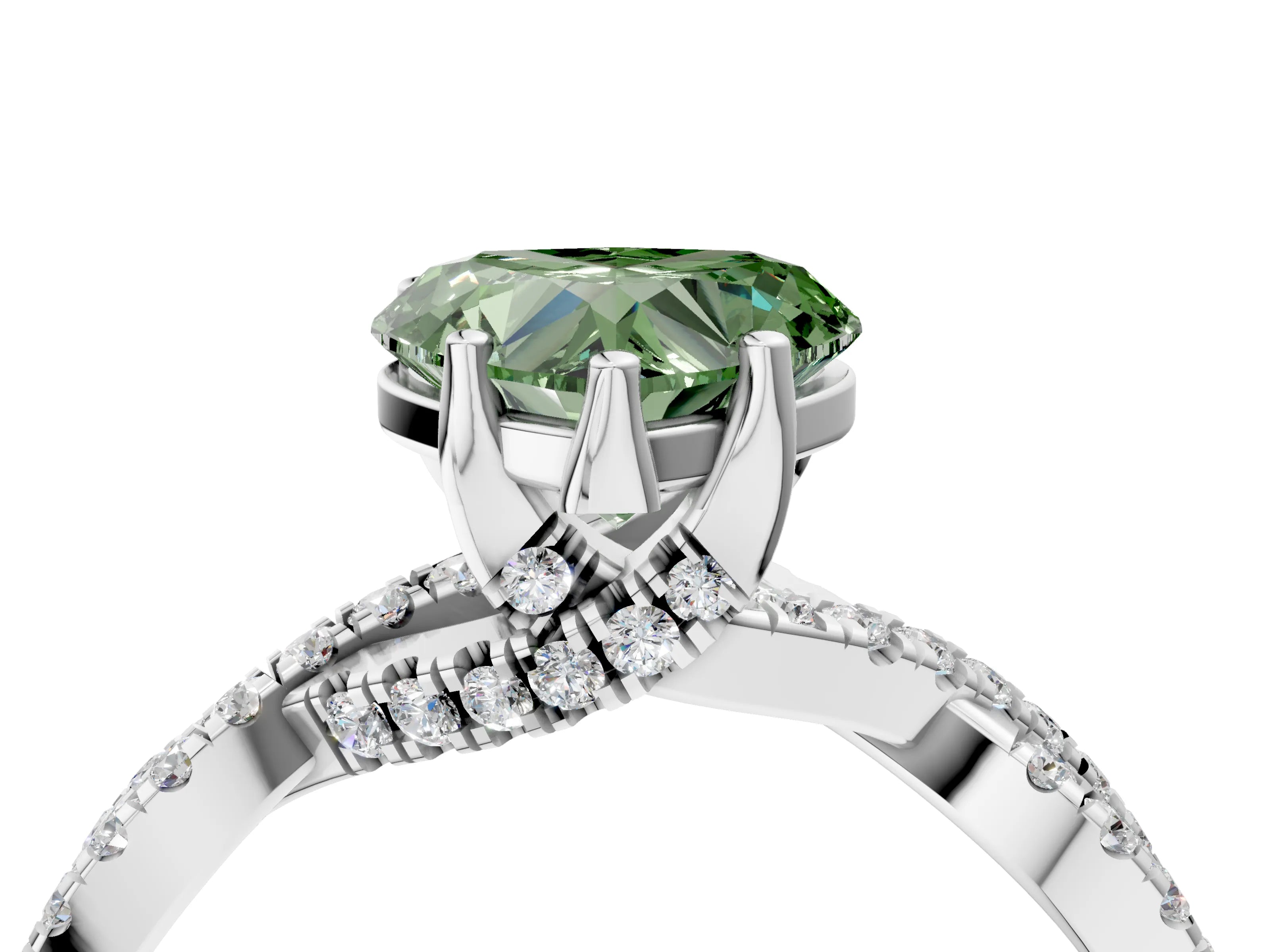 White gold Fancy Green Heart Cut Solitaire Twist Pave Diamond Engagement Ring with Prong Setting_4