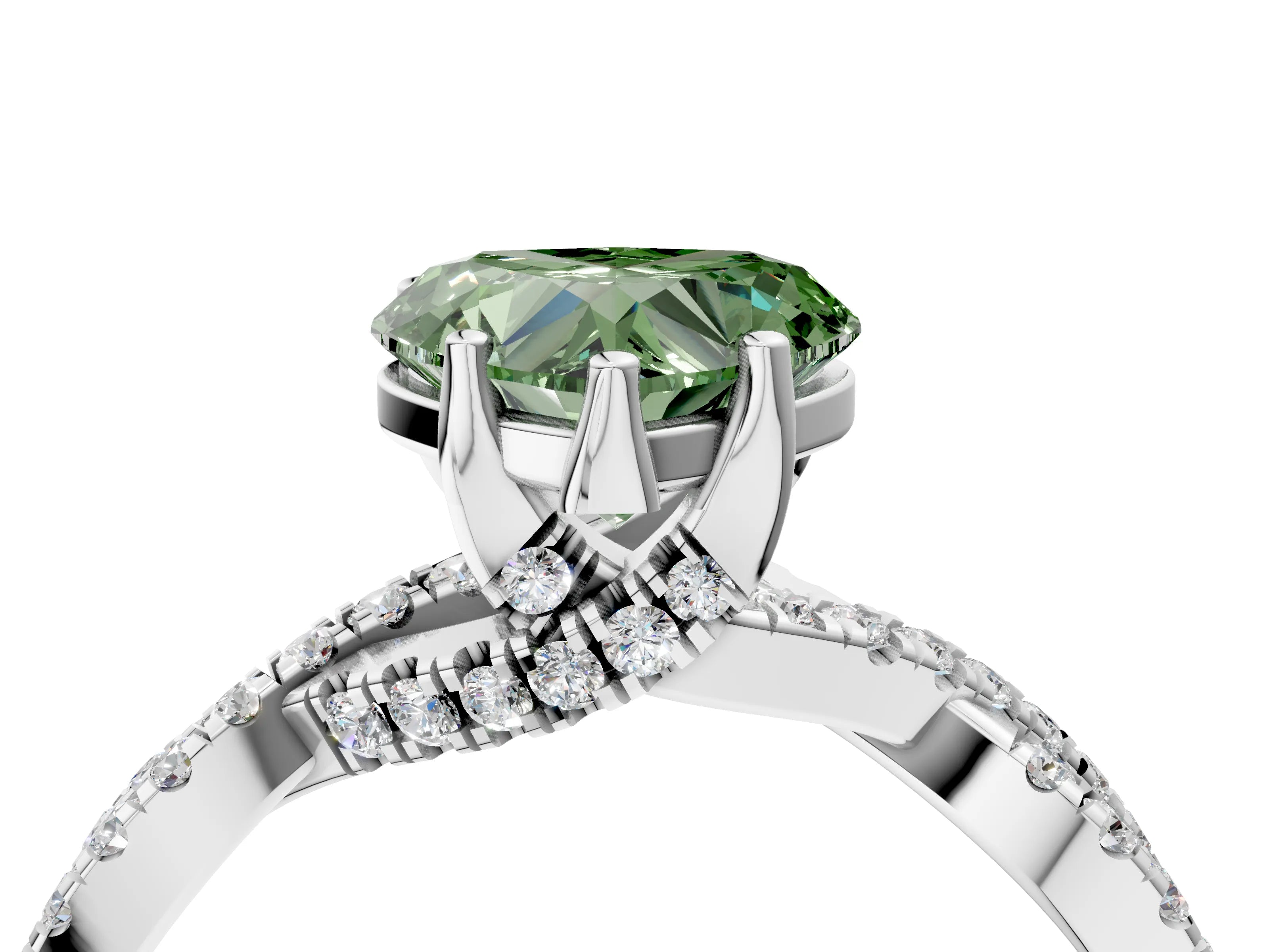 White gold Fancy Green Heart Cut Solitaire Twist Pave Diamond Engagement Ring with Prong Setting_4