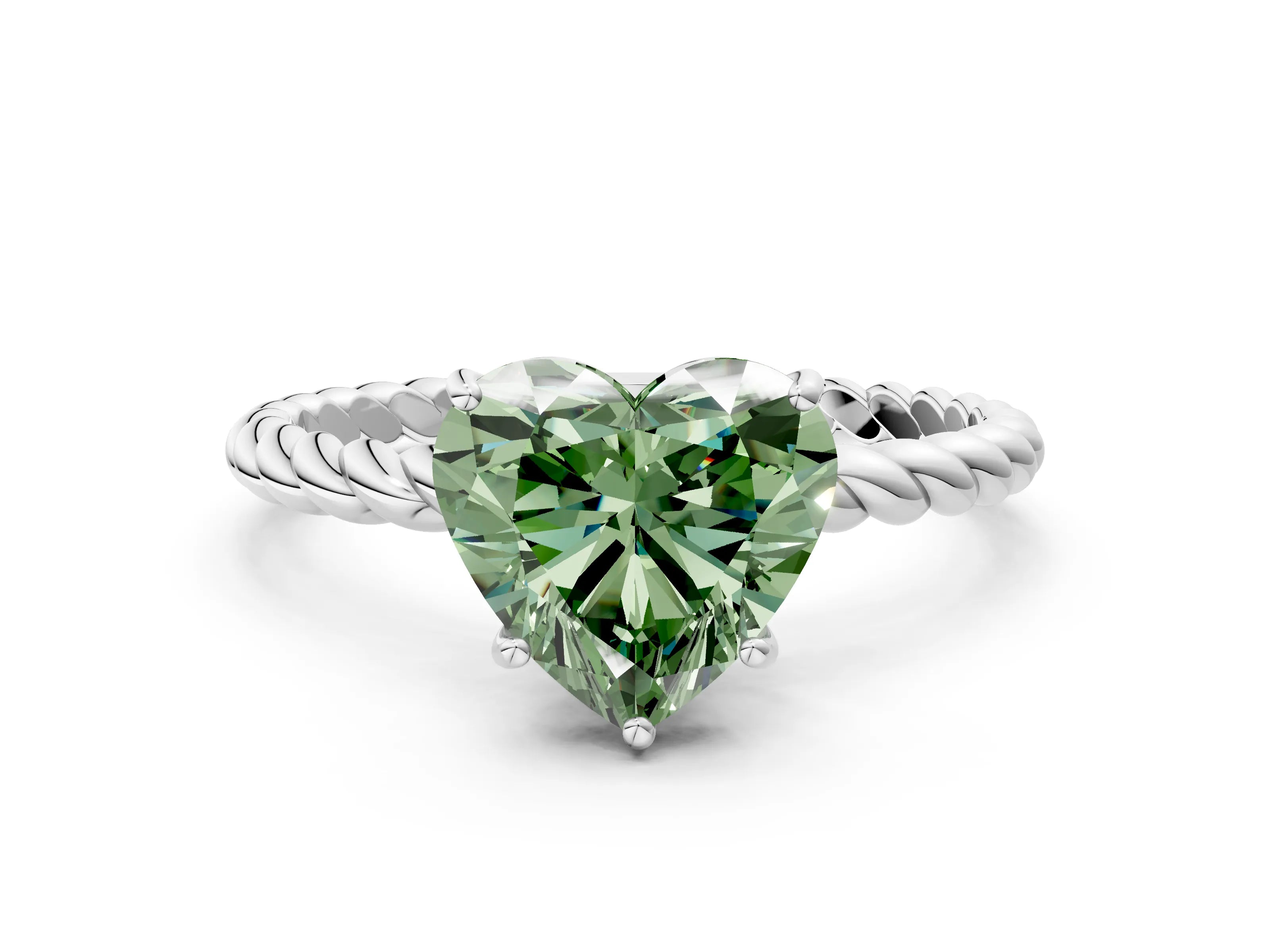 White gold Fancy Green Heart Cut Solitaire Twisted Band 4-Prong Ring_24