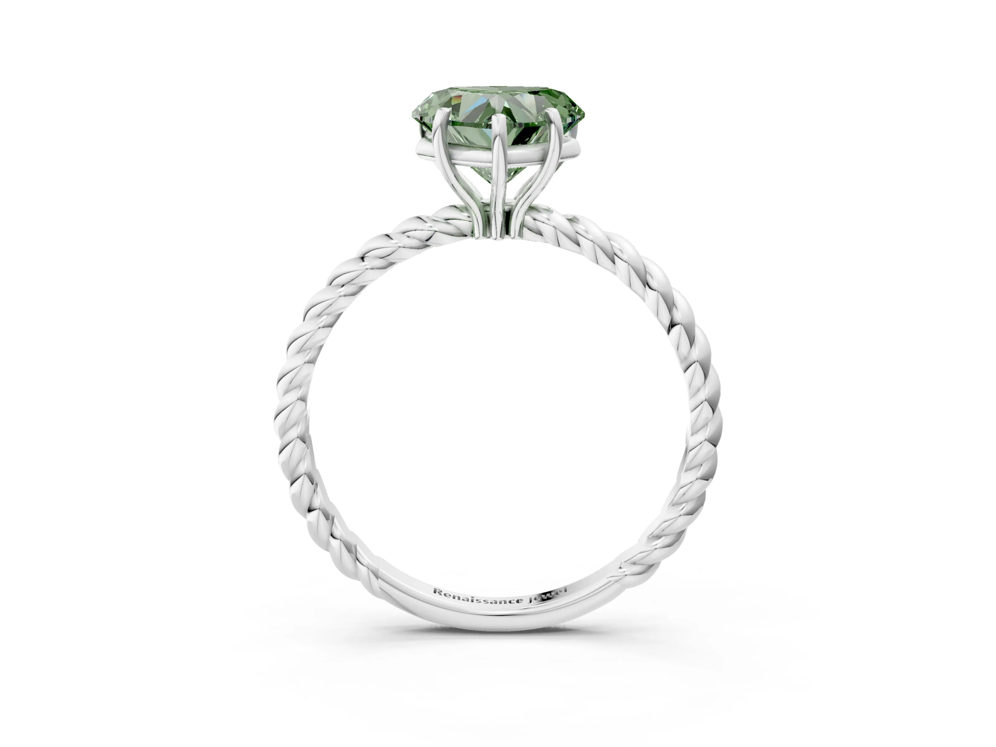 White gold Fancy Green Heart Cut Solitaire Twisted Band 4-Prong Ring_27
