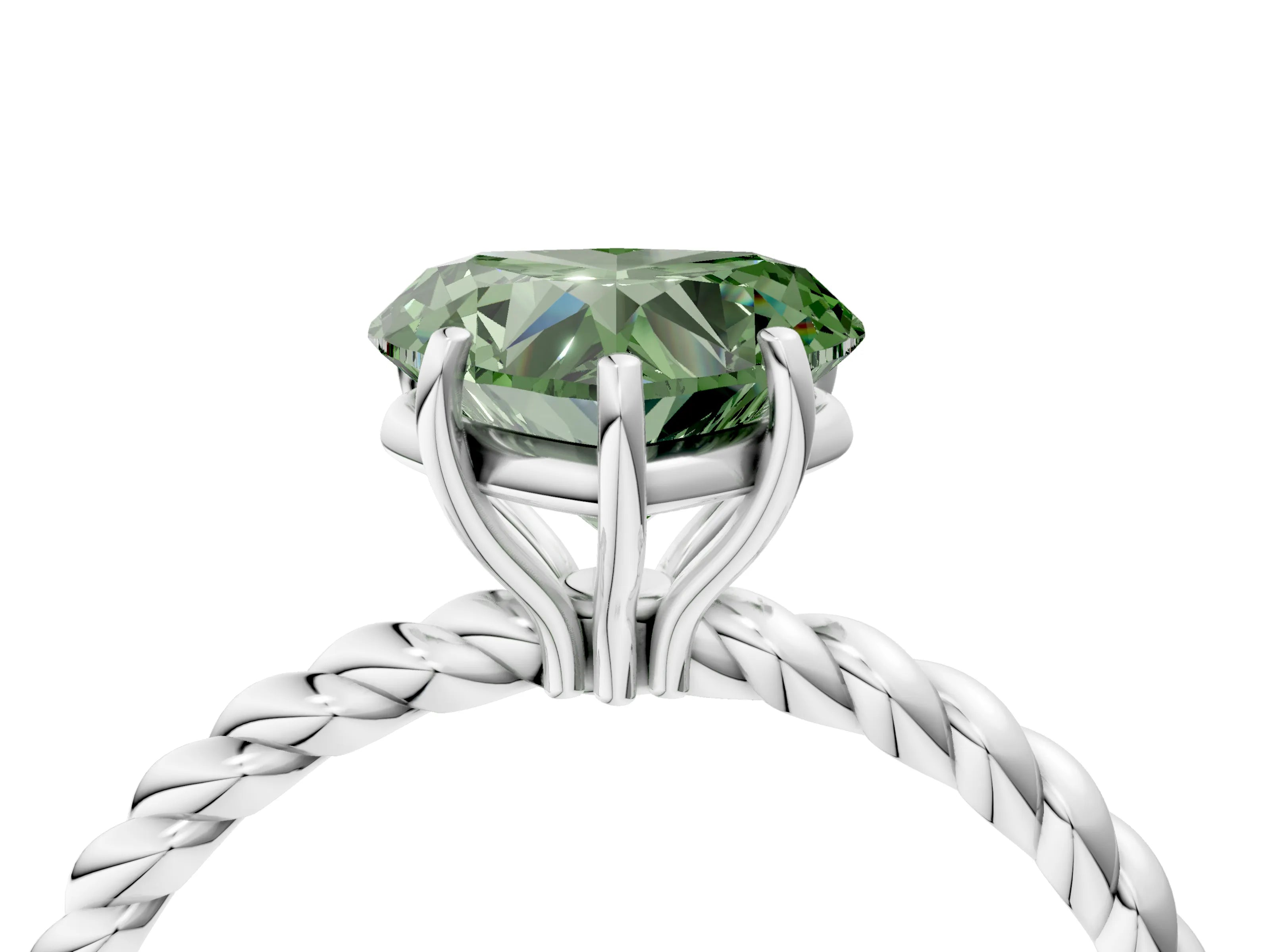 White gold Fancy Green Heart Cut Solitaire Twisted Band 4-Prong Ring_28