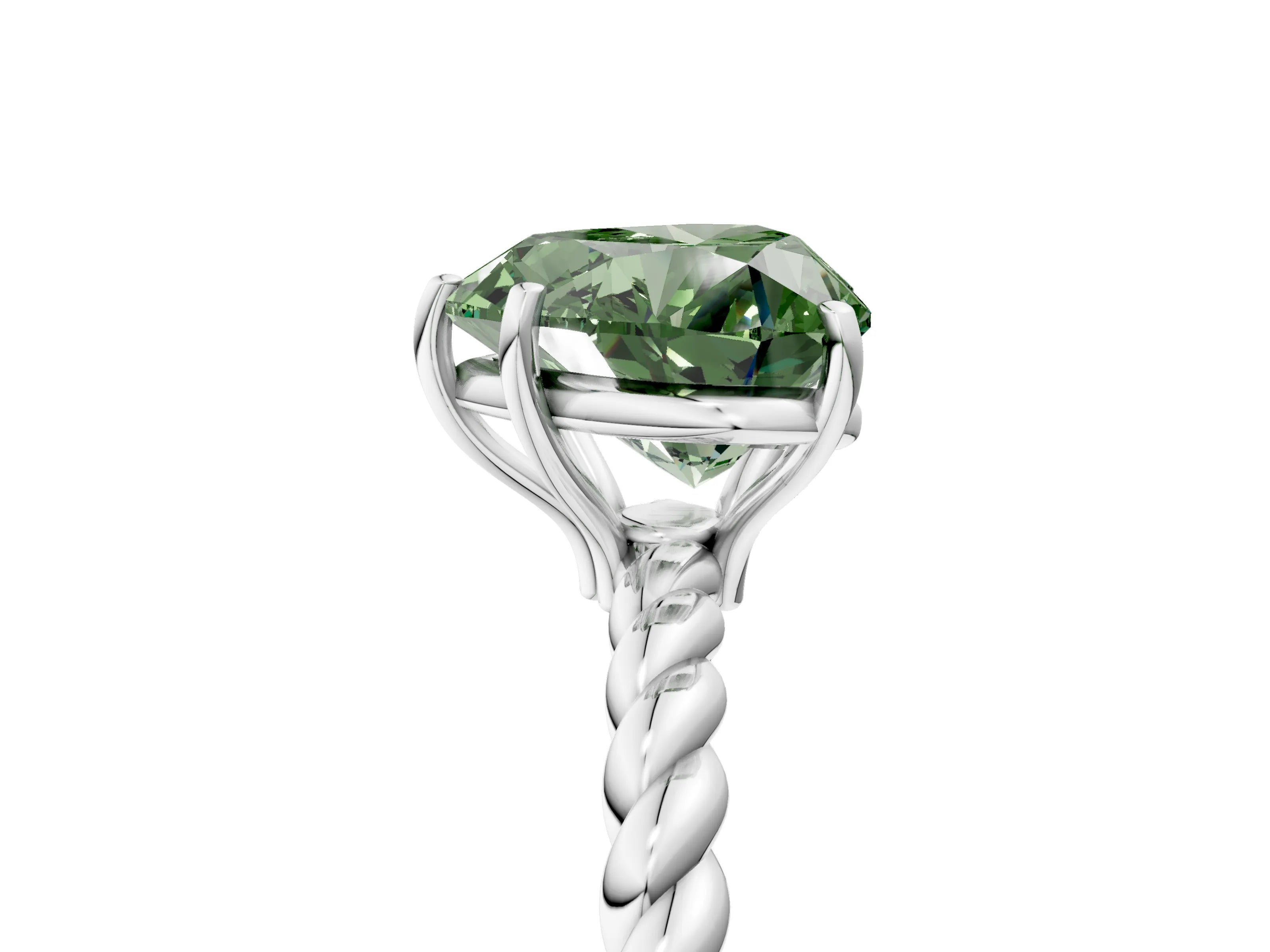 White gold Fancy Green Heart Cut Solitaire Twisted Band 4-Prong Ring_29