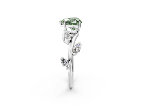 White gold Fancy Green Heart Cut Solitaire Twisted Band Marquise Accent Prong Setting Ring_2