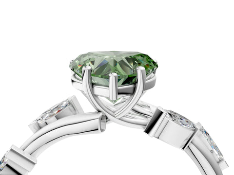 White gold Fancy Green Heart Cut Solitaire Twisted Band Marquise Accent Prong Setting Ring_4