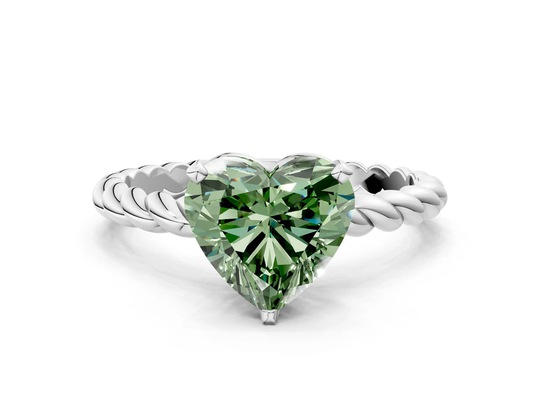 White gold Fancy Green Heart  Cut Solitaire Twisted Band with Four-Prong Setting_29