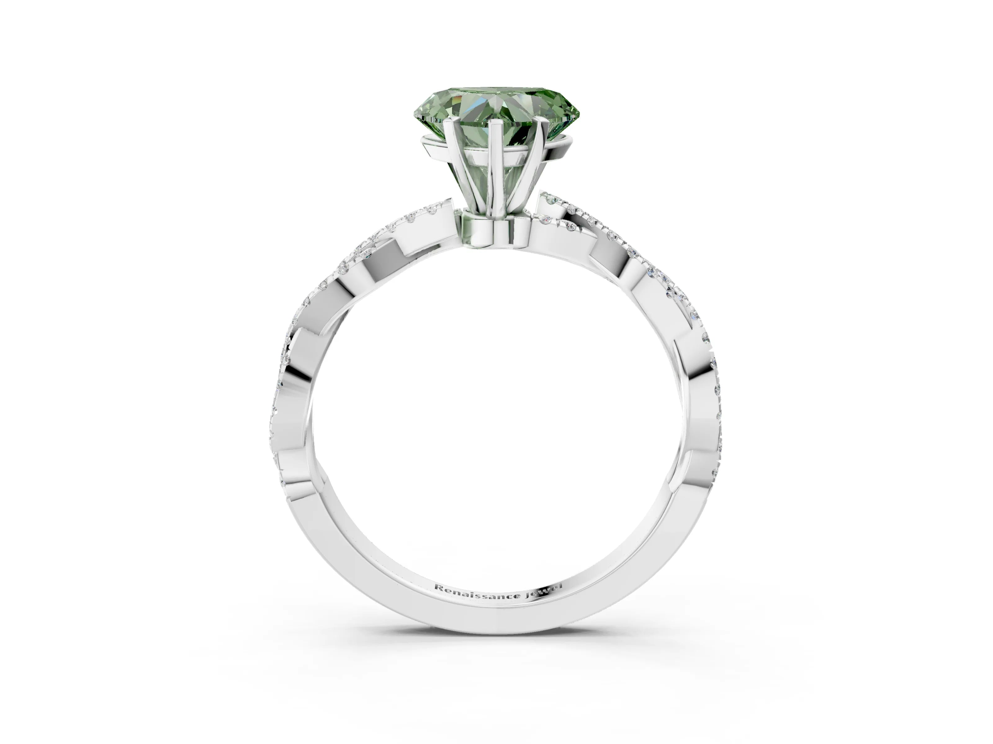 White gold Fancy Green Heart Cut Solitaire Twisted Pave Band with Four-Prong Setting_18