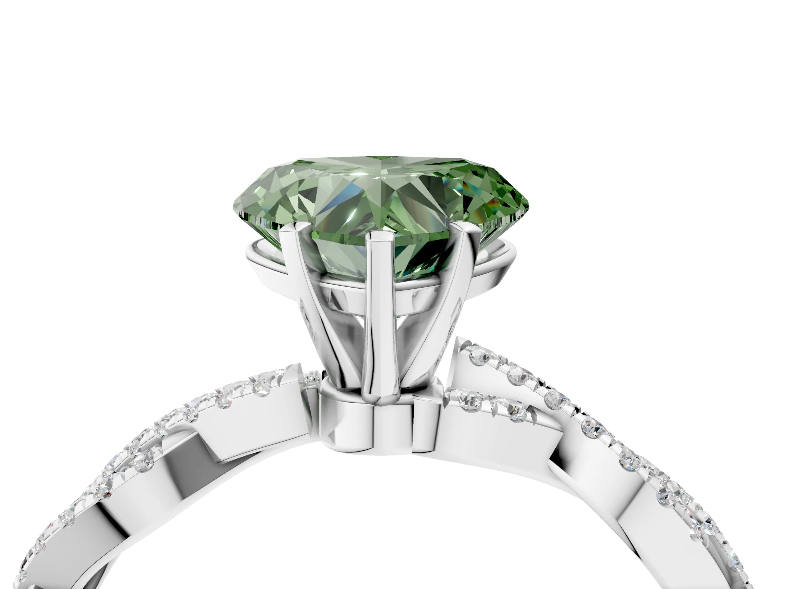 White gold Fancy Green Heart Cut Solitaire Twisted Pave Band with Four-Prong Setting_19