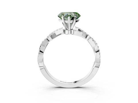 White gold Fancy Green Heart Cut Solitaire Twisted Pave Band with Four-Prong Setting_6