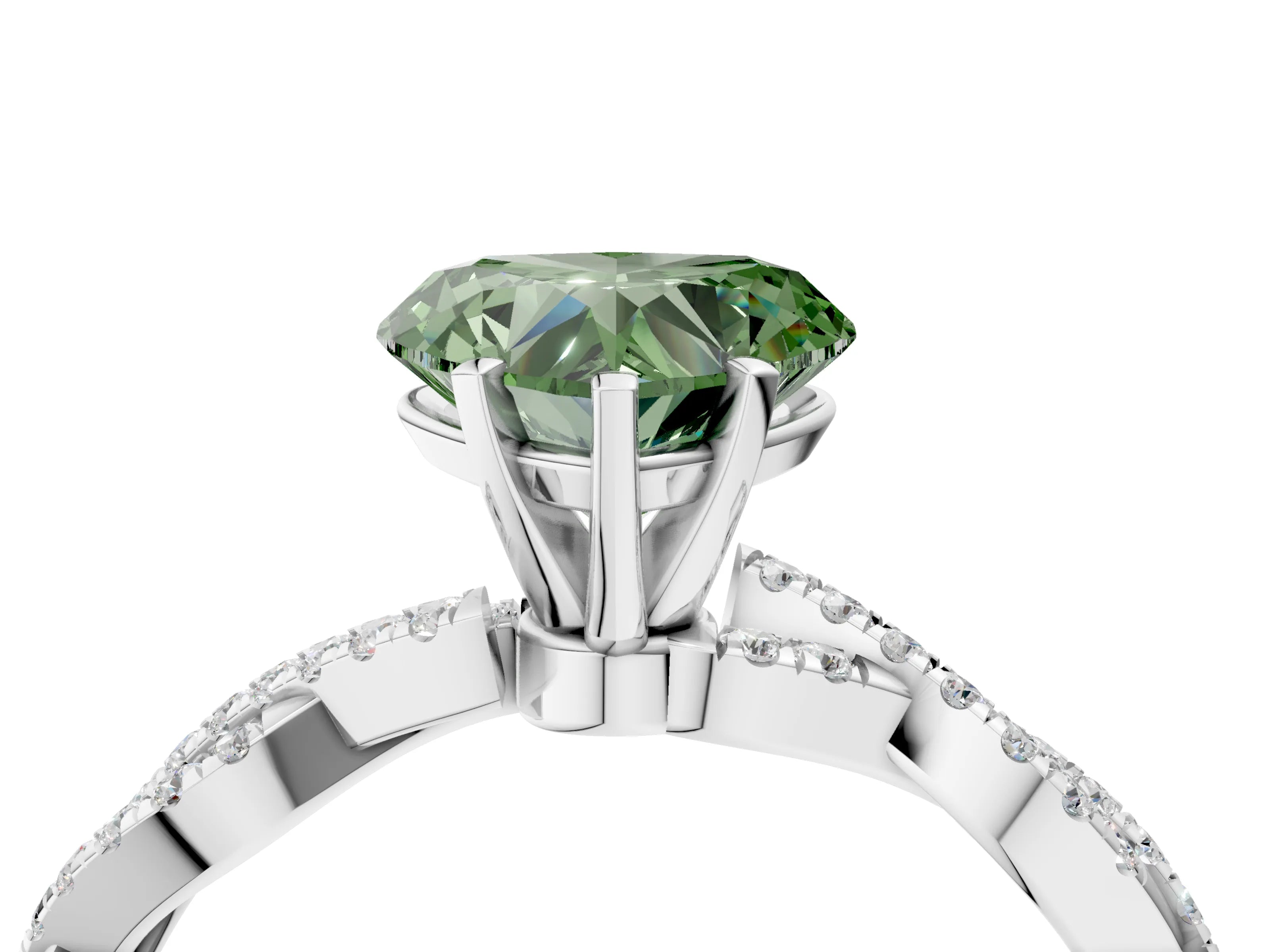 White gold Fancy Green Heart Cut Solitaire Twisted Pave Band with Four-Prong Setting_7