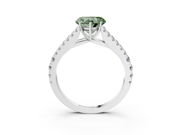 White gold Fancy Green Heart  Cut Split Shank Pave Diamond Engagement Ring with Four-Prong Setting