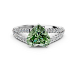 White gold Fancy Green Heart  Cut Split Shank Pave Diamond Engagement Ring with Four-Prong Setting