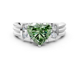 White gold Fancy Green Heart  Cut Three-Stone Channel Set Ring with Bar Prongs