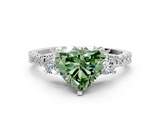 White gold Fancy Green Heart  Cut Three-Stone Diamond Pavé Band with Prong Setting