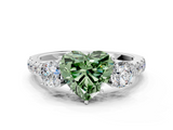 White gold Fancy Green Heart  Cut Three-Stone Diamond Pave Band with Prong Setting_17