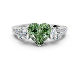 White gold Fancy Green Heart Cut Three-Stone Diamond Ring with Pavé Band and Four-Prong Setting_12