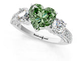 White gold Fancy Green Heart Cut Three-Stone Diamond Ring with Pavé Band and Four-Prong Setting_13