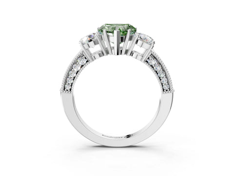 White gold Fancy Green Heart Cut Three-Stone Diamond Ring with Pavé Band and Four-Prong Setting_15