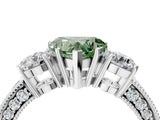 White gold Fancy Green Heart Cut Three-Stone Diamond Ring with Pavé Band and Four-Prong Setting_16
