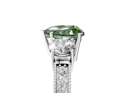 White gold Fancy Green Heart Cut Three-Stone Diamond Ring with Pavé Band and Four-Prong Setting_17