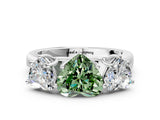 White gold Fancy Green Heart Cut Three-Stone Diamond Ring with Prong Setting on a Classic Band_12