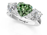 White gold Fancy Green Heart Cut Three-Stone Diamond Ring with Prong Setting on a Classic Band_13