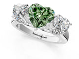 White gold Fancy Green Heart Cut Three-Stone Diamond Ring with Prong Setting on a Classic Band_7