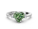 White gold Fancy Green Heart  Cut Three-Stone Solitaire Ring with Round Accent Diamonds and Four-Prong Setting