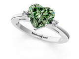 White gold Fancy Green Heart  Cut Three-Stone Solitaire Ring with Round Accent Diamonds and Four-Prong Setting_1