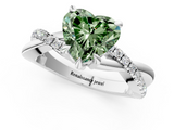 White gold Fancy Green Heart  Cut Twist Band Solitaire Diamond Ring with Pavé Setting_4