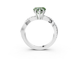 White gold Fancy Green Heart  Cut Twist Band Solitaire Diamond Ring with Pavé Setting_6