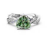 White gold Fancy Green Heart  Cut Twisted Pavé Band Solitaire Ring with Four-Prong Setting