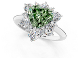 White gold Fancy Green Heart  Diamond Cluster Halo Ring with Solitaire Band and Four-Prong Setting_1